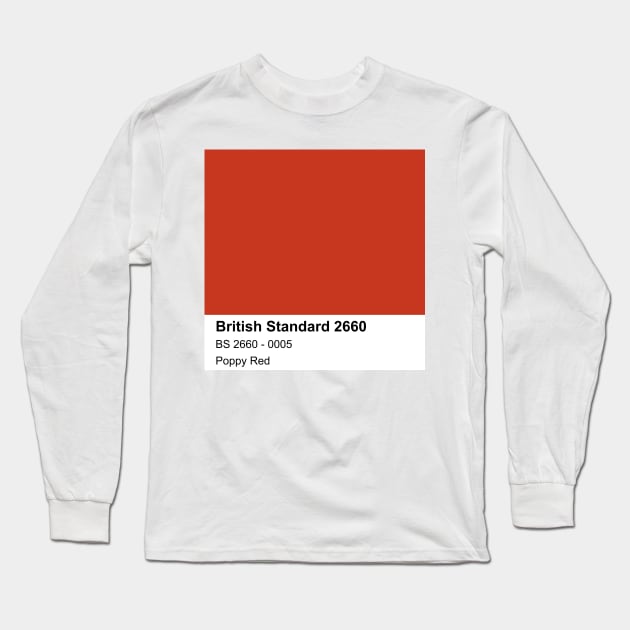 Poppy Red British Standard 0005 Colour Swatch Long Sleeve T-Shirt by mwcannon